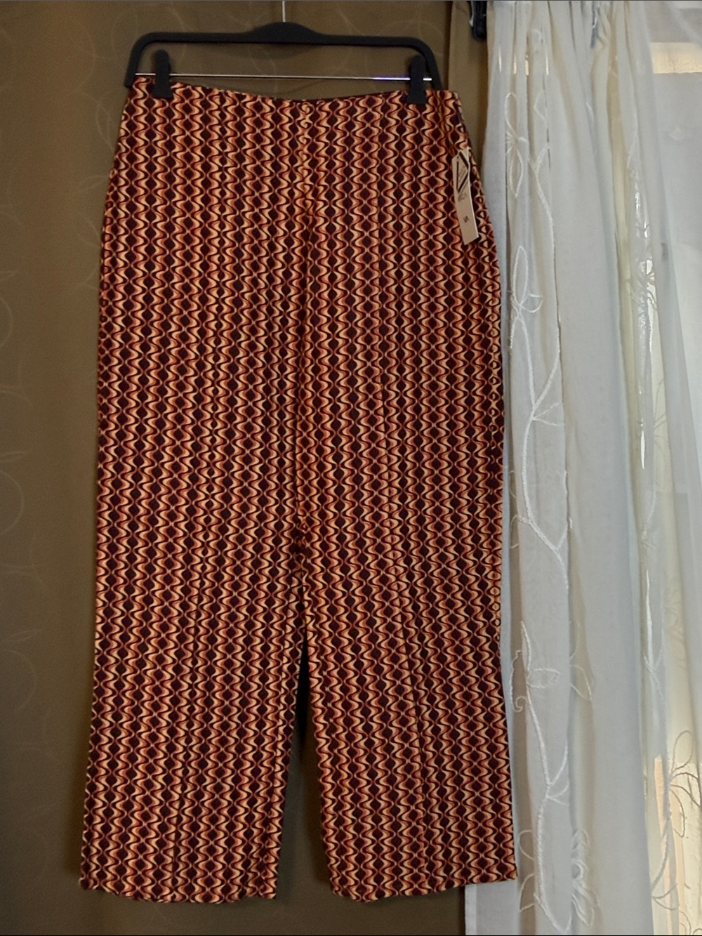 RVCA Wide Leg Printed Pants in Burgundy and Cream